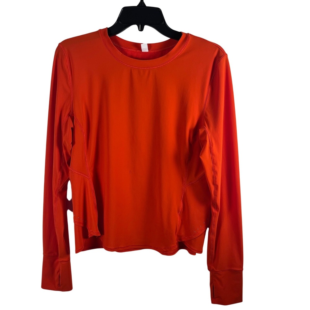 Lululemon Fold Over Running Long Sleeve Shirt 10 Solar Orange Stretch UV FLAW